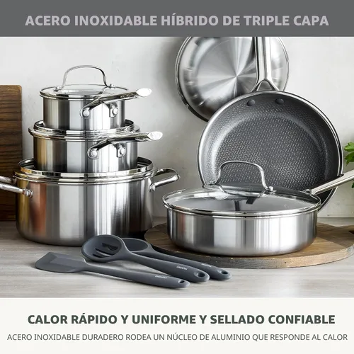 Miniatura 6 de GreenPan Hybrid - Juego de 13 piezas de ollas y sartenes antiadherentes de acero inoxidable, ollas y sartenes de cerámica APEX Tri-Ply Thermobond