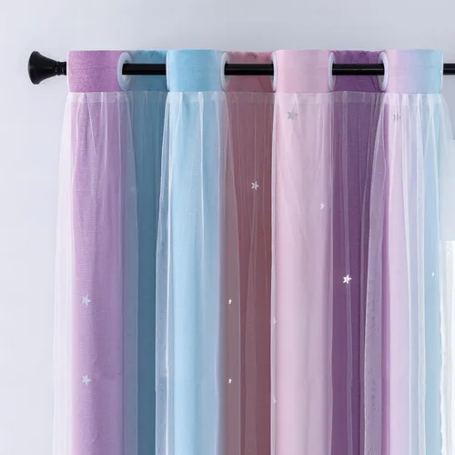 Miniatura 32 de XiDi Cortinas opacas con estrellas para habitaciones de niños, cortinas verdes para ventana de dormitorio de niños, azul y gris, 52 pulgadas de Azul
