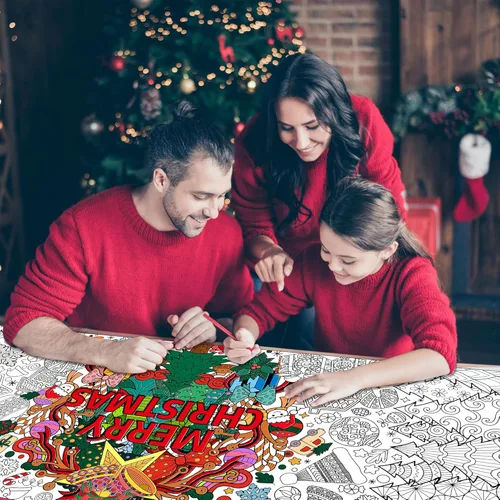 Miniatura 4 de Dvbonike Póster Jumbo de Mandala Navideño para Colorear Póster Gigante de Papel Feliz Navidad para Colorear Póster DIY de Dibujo en Blanco Arte
