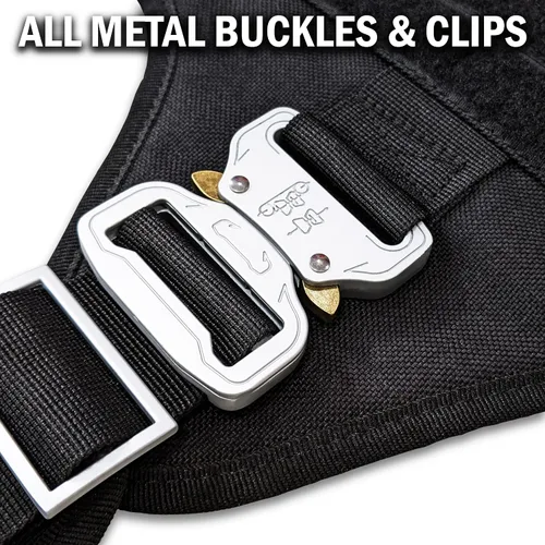 Miniatura 3 de Arnés táctico para perro con 4 hebillas de metal. Chaleco táctico para perro sin tirones con asa, arnés resistente para perros pequeños, chaleco