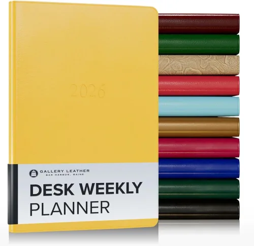 Miniatura 41 de Gallery Leather Agenda semanal y mensual grande 2025-2026, agenda y cuaderno con elegantes bordes de página dorados dorados, 12 meses, cactus Cactus