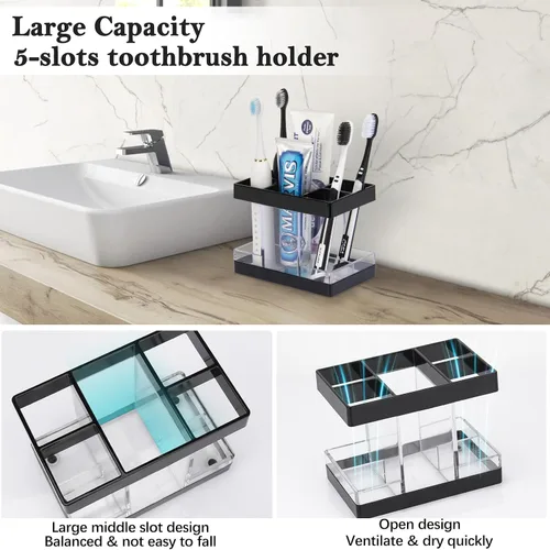Miniatura 4 de Portacepillos de dientes para baño, organizador de encimera, juego de soportes eléctricos para cepillos de dientes, 5 ranuras para cepillos