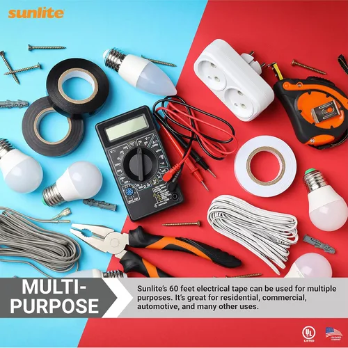 Miniatura 4 de Sunlite 41325-SU - Paquete de 10 cintas eléctricas de PVC, 60 pies x 0.75 pulgadas, para empalmar, proteger y aislar cables, resistente a la Blanco