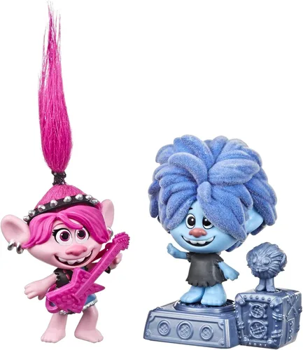 DreamWorks Trolls World Tour Rock City Bobble con 2 figuras, 1 con base Bobble Action Plus, juguete inspirado en The Movie Trolls World Tour