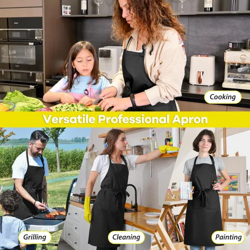 Miniatura 6 de ROTANET - Delantal extra grande para hombres, delantal ajustable con babero con 2 bolsillos, cocina, cocina para mujer, chef, resistente al agua