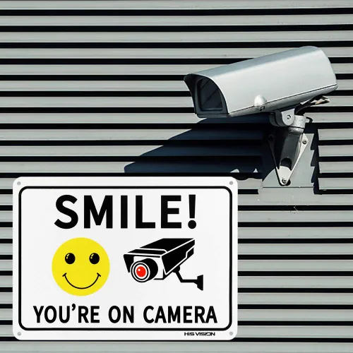 Miniatura 7 de Paquete de 2 carteles de videovigilancia con texto en inglés "Smile You're on Camer", de 10 x 7 pulgadas, de aluminio libre de óxido, resistente a