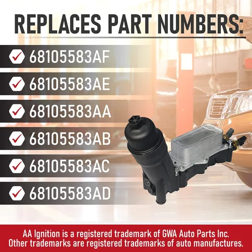 Miniatura 3 de Kit adaptador de enfriador de aceite y carcasa del filtro – Reemplaza 68105583AF, 68105583AE – Compatible con vehículos Chrysler, Dodge & Jeep 3.6L