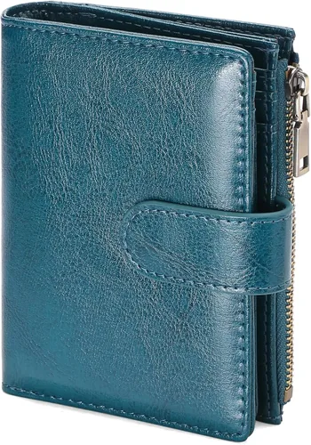 Miniatura 8 de GAEKEAO Cartera pequeña de cuero vegano con bloqueo RFID plegable para mujer, tarjetero compacto con bolsillo con cremallera y ventana