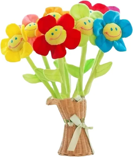 Miniatura 2 de Flor artificial de peluche, ramo de girasol de felpa con tallos flexibles, flores rellenas para decoración del hogar para bodas, fiestas, 2-Rosa