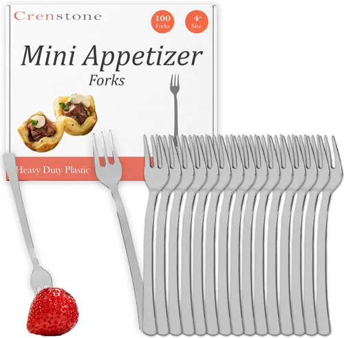 Mini tenedores de plástico para aperitivos, 100 tenedores plateados para aperitivos, suministros de fiesta, bodas, catering y más | Cubiertos