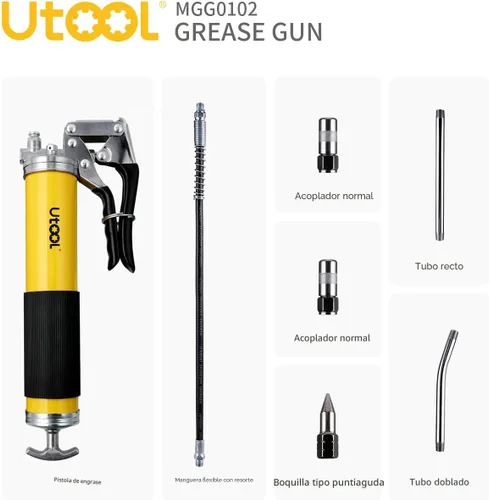 Miniatura 2 de UTOOL Pistola de engrase, 8000 PSI Juego de pistola de engrase resistente con carga de 14 onzas, manguera flexible de resorte de 18 pulgadas, 2