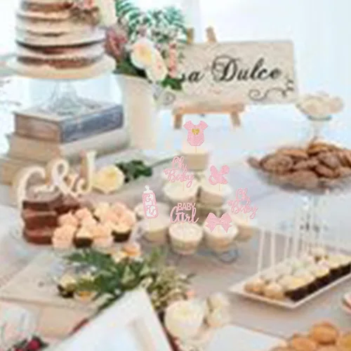 Miniatura 5 de Paquete de 24 adornos para cupcakes con purpurina «It's a Girl» con lazo, revelación de género, para cupcakes, decoración de pastel de bienvenida