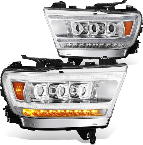 Miniatura 13 de DNA MOTORING Par de faros LED compatibles con Ram 1500 2500 3500 13-18, luces de proyector de haz alto y doble bajo, LED Switchback, cromado