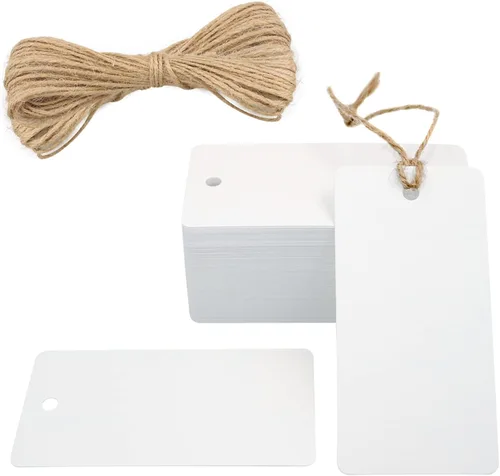 Miniatura 8 de G2PLUS Etiquetas de regalo negras con cuerda, 100 etiquetas colgantes de papel en blanco, etiqueta de papel negro de 3.5 x 1.7 pulgadas, etiqueta