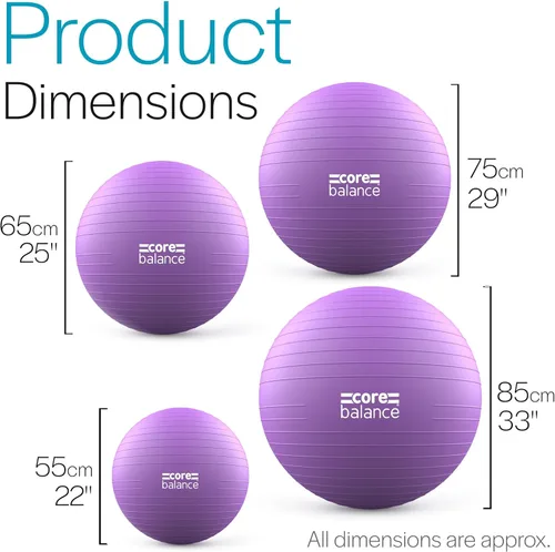 Miniatura 6 de Core Balance Pelota de ejercicio para entrenamientos, resistente a estallidos y antideslizantes, pelota de yoga suiza para embarazo, estabilidad