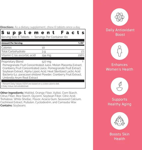 Miniatura 6 de Umeken Suplemento masticable de bolas de zakuro de granada, extracto natural de granada con vitaminas y minerales, suplemento japonés para mujeres