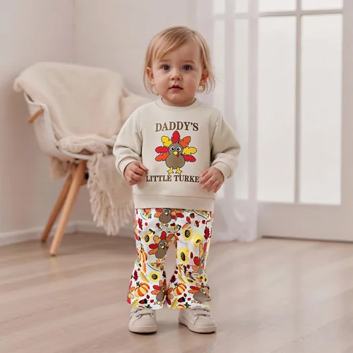 Miniatura 9 de BemeyourBBs Conjunto de sudadera de manga larga de pavo para niña con pantalones acampanados, ropa de otoño