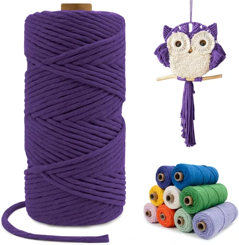 Miniatura 105 de Cuerda de macramé de una sola hebra de 0.197 in x 110 yardas, cuerda de macramé de algodón natural de 0.197 in, cuerda de algodón grueso para colgar