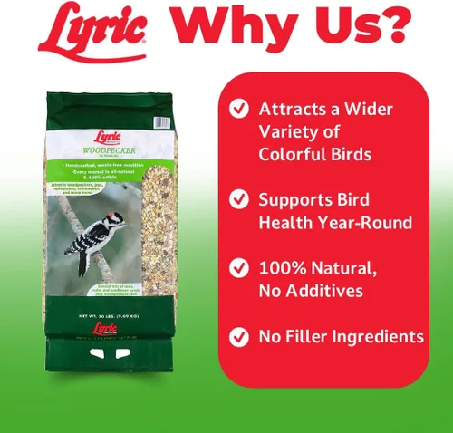 Miniatura 3 de Lyric Woodpecker - Semilla de ave silvestre sin desperdicio, con frutos secos, frutos secos y semillas sin cáscara, bolsa de 20 libras