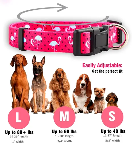 Miniatura 2 de Native Pup Collar de perro con flamenco rosa para primavera y verano, bonitos patrones femeninos para cachorros hembras, nailon duradero para razas