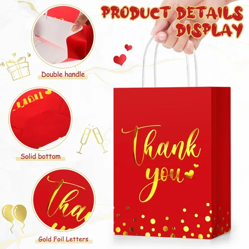 Miniatura 4 de Tinlade 30 bolsas de regalo de agradecimiento con papel de seda dorado con asa para graduación, negocios, compras, boda, ducha, regalos de fiesta