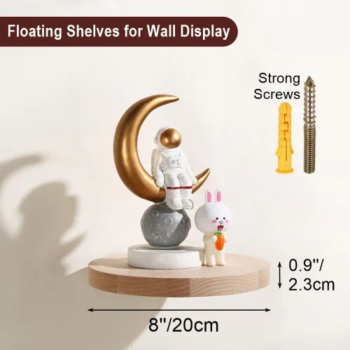 Miniatura 3 de Z metnal Pequeños estantes de madera natural, mini estante de repisa circular flotante para colección de figuras de acción, decoración de esquina