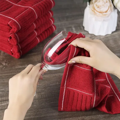 Miniatura 8 de Glynniss Juego de toallas y paños de cocina rojos, juego de paños de cocina y trapos para lavar platos, limpiar y secar, paquete de 8 (rojo)