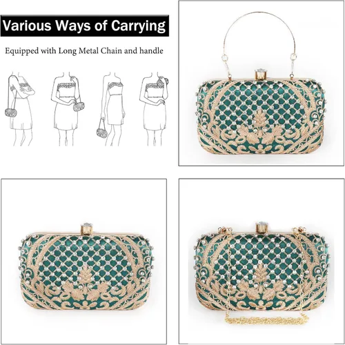Miniatura 5 de DA BODAN - Bolso de noche para mujer, estilo vintage, con cuentas y lentejuelas y perlas, bolso de hombro para boda, novia, fiesta de graduación
