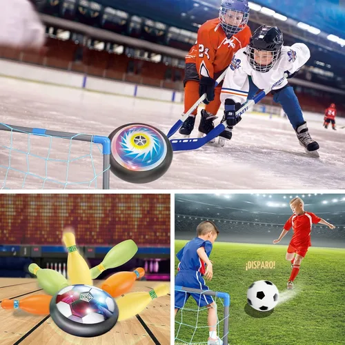 Miniatura 5 de HopeRock Pelota de Fútbol Flotante 3 en 1 Juego de Hockey y Bolos, Juguetes de Interior y Exterior para Niños de 3-12 Años, Juguetes de Exterior