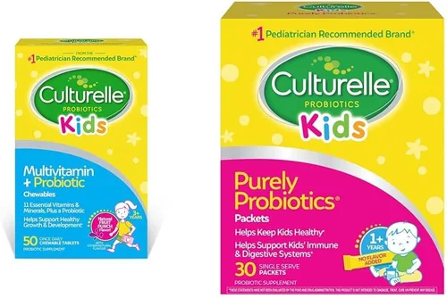 Culturelle Kids Complete - Multivitamínico masticable + probiótico, 50 unidades y probiótico diario, 30 paquetes - Probióticos recomendados por