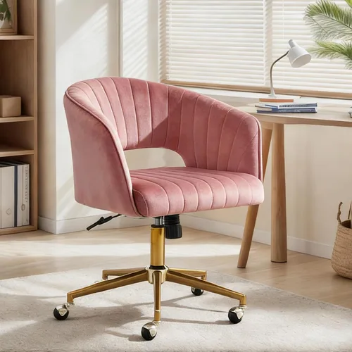 Miniatura 13 de ECHINGLE Silla de escritorio de oficina en casa, tapizada de terciopelo, moderna y cómoda, silla de oficina para mujer, ergonómica, ajustable