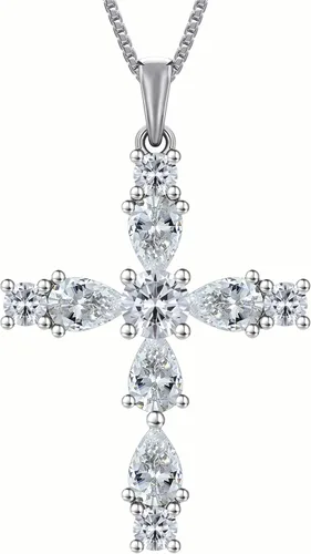 Miniatura 85 de YL Collar de cruz de plata de ley 925 con colgante de piedra natal religiosa para mujer