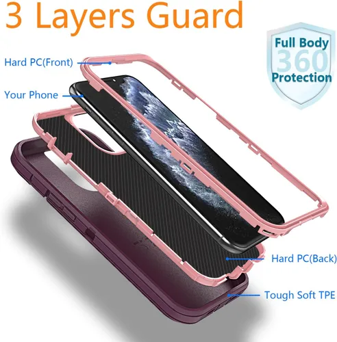 Miniatura 3 de YmhxcY Funda para iPhone 11 Pro, a prueba de golpes, a prueba de caídas, a prueba de polvo, a prueba de caídas, 3 capas, duradera, funda de teléfono