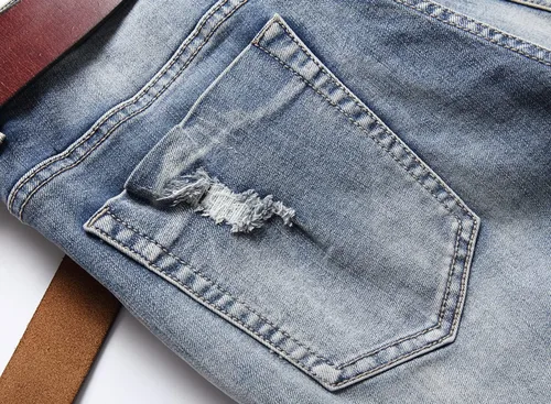 Miniatura 8 de XIMXIMMTIAN Jeans rectos para hombre, estilo motociclista, desgastados, desgastados, desgastados, rectos