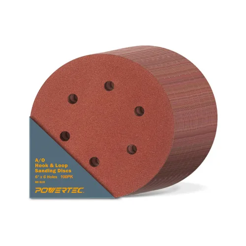Miniatura 16 de POWERTEC 60 grano, 50 unidades, discos de lijado de 6 pulgadas – Gancho y bucle, almohadillas de lijadora orbital de óxido de aluminio de 6