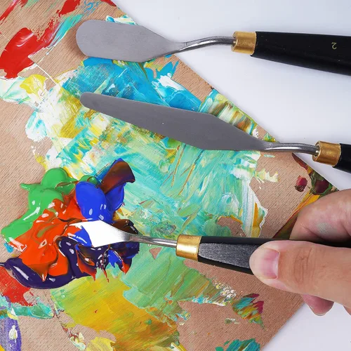 Miniatura 6 de conda Cuchillo de paleta para pintura de acero inoxidable, espátula, cuchillo de paleta de pintura al óleo, cuchillos de metal, mango de madera
