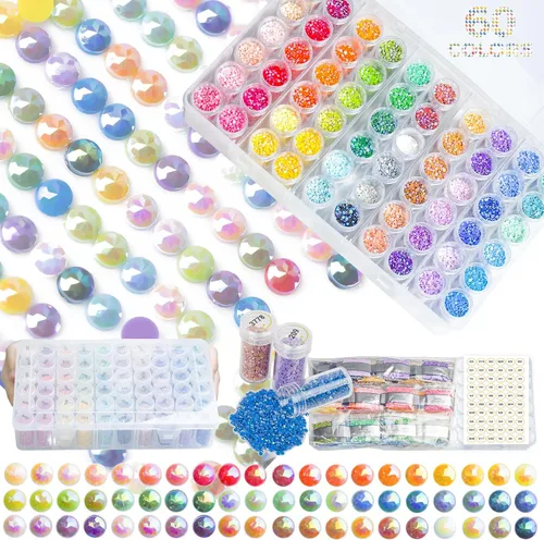 AB - Taladros de pintura de diamante redondo, 60 colores, 90,000 piezas, plástico y resina, redondo, herramientas de pintura de diamante y accesorios