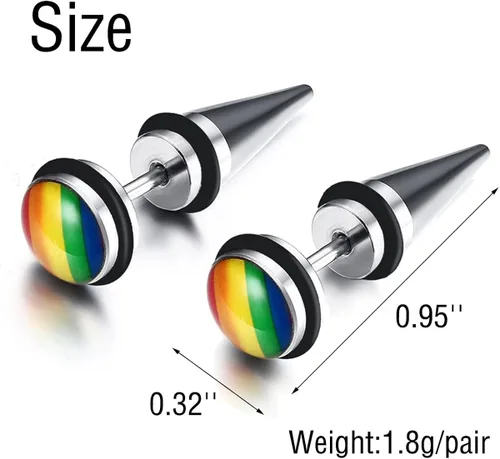 Miniatura 6 de Pendientes de tuerca de acero inoxidable 316L con orgullo gay lesbiano arco iris, triángulo redondo LGBT, aretes de tuerca de arco iris a la moda