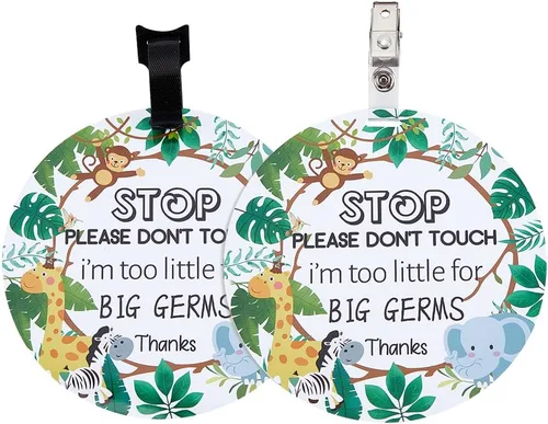 Miniatura 7 de PLIGREAT 2 carteles colgantes con texto en inglés "Stop Touching Baby Please Dont Touch Me", placas para recién nacido, niña, niño, prematuro