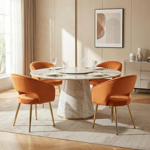 Miniatura 14 de Juego de 2 sillas de comedor modernas, tapizadas de piel sintética dorada con respaldo hueco, sillas de cocina con reposabrazos decorativos