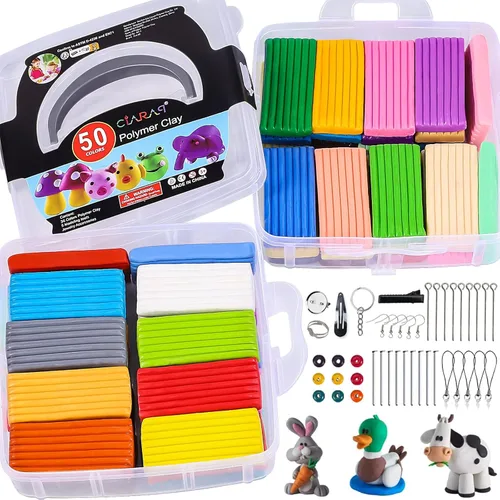 Miniatura 2 de CiaraQ - Kit de arcilla polimérica para modelar en horno, arcilla para manualidades con herramientas para esculpir, 50 colores, 1.57 kg Non-sticky