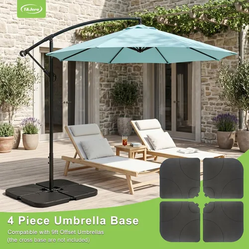 Miniatura 2 de T&Jero Base de plástico resistente de 4 piezas para patio al aire libre, sombrilla voladiza, 260 libras con relleno de agua y arena, color negro