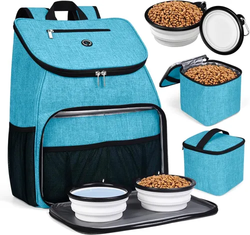 Miniatura 12 de BAGLHER Bolsa de viaje para perros, mochila de suministros para mascotas aprobada por aerolíneas, mochila de viaje para perros con 2 cuencos Negro-b