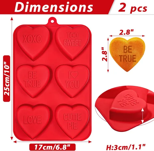 Miniatura 3 de Webake Molde Grande de Corazón de Conversación para Hornear, Moldes de Pastel de Silicona con Forma de Corazón de 6 Cavidades, Bandejas para Pastel