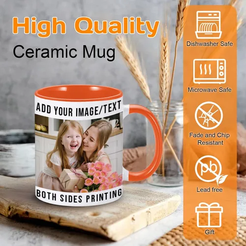 Miniatura 3 de Tazas de café personalizadas, taza de 11 onzas para mamá con nombre de imagen, tazas de café personalizadas para mamá de hija e hijo, taza de foto