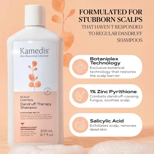 Miniatura 3 de Kamedis Champú anticaspa para cuero cabelludo sensible y dermatitis seborreica, libre de crueldad, sin parabenos, 6.7 oz