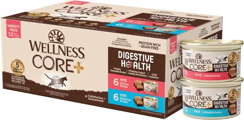 Miniatura 16 de Wellness CORE+ Digestive Health Pate Alimento húmedo enlatado en paté para adultos, natural, rico en proteínas, sin granos, receta de pescado
