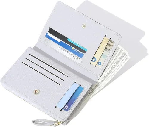 Miniatura 5 de JIUFENG Cartera con cremallera para mujer, con bloqueo RFID, multiusos, tarjeteros, monederos cortos