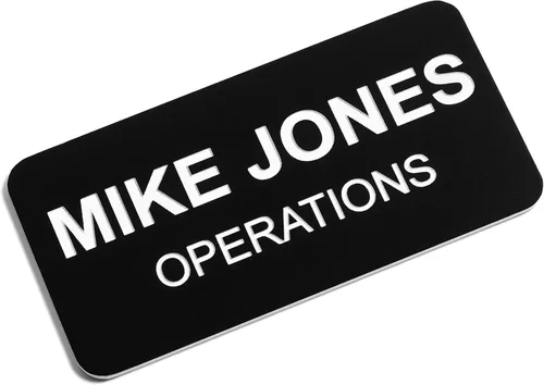 Miniatura 32 de Insignias de identificación con nombre grabadas personalizadas: identificación personalizada con pin o respaldo magnético, 1 pulgada x 3 pulgadas