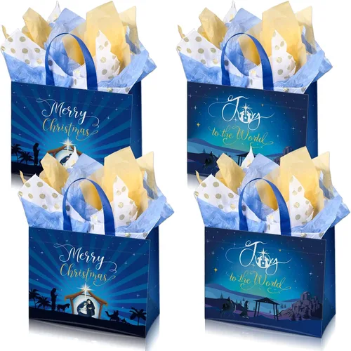 Hosuly 20 bolsas grandes de regalo de Navidad con papel de seda, bolsas de mano para fiestas religiosas con asas, bolsa de dulces de feliz Navidad
